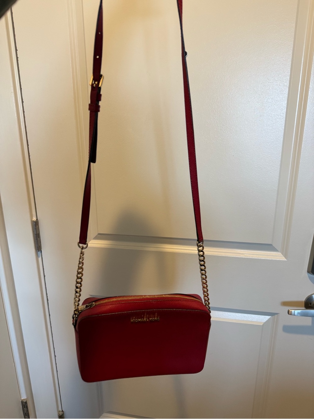 Michael Kors Red Crossbody Camera Bag with Gold Chain